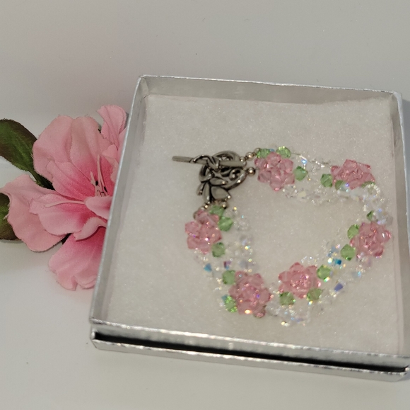 Handbeaded Swarovski Crystal Rose Bracelet - Picture 2 of 5